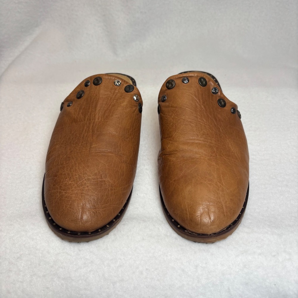 Anthropologie Musse & Cloud Mules Clogs Women 38 Brown Leather Studded Boho - Picture 16 of 16